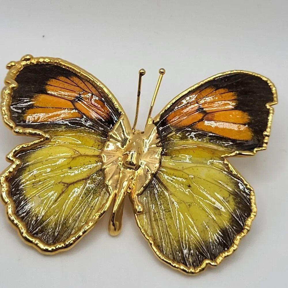 New In Box 24k Gold Butterfly Brooch Nature's Jewelry 2in wide
